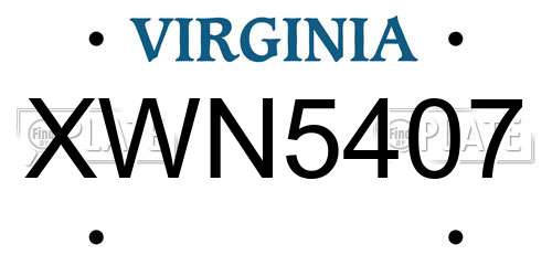 XWN5407 Virginia License Plate