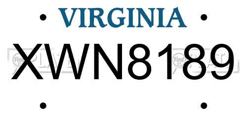 XWN8189 Virginia License Plate