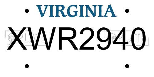 XWR2940 Virginia License Plate