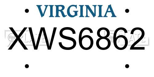XWS6862 Virginia License Plate