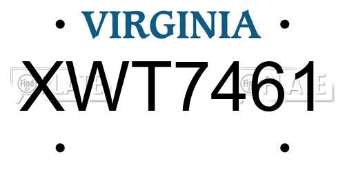 XWT7461 Virginia License Plate