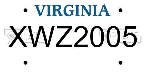 XWZ2005 Virginia License Plate