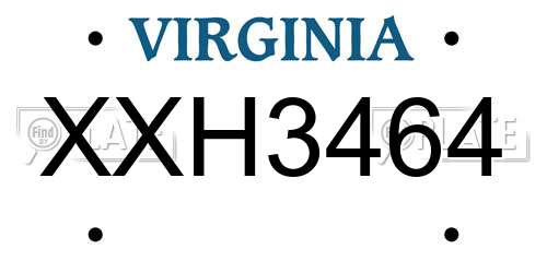 XXH3464 Virginia License Plate