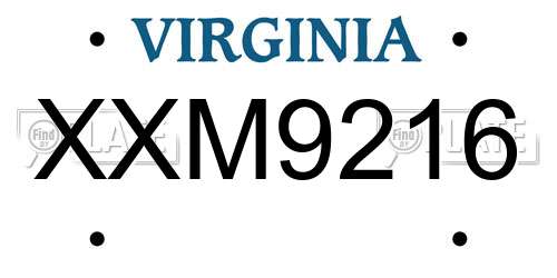 XXM9216 Virginia License Plate