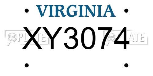 XY3074 Virginia License Plate