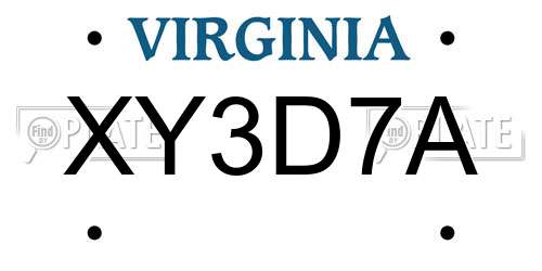 XY3D7A Virginia License Plate