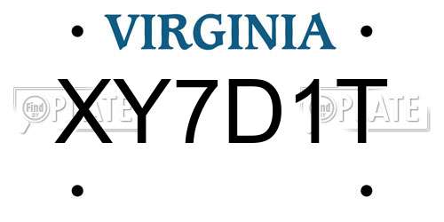 XY7D1T Virginia License Plate