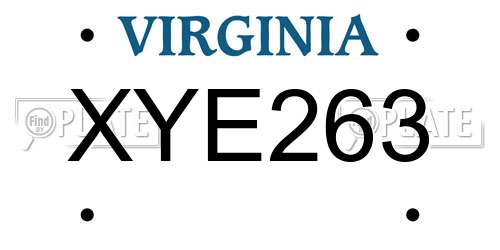 XYE263 Virginia License Plate