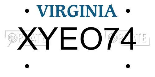 XYEO74 Virginia License Plate