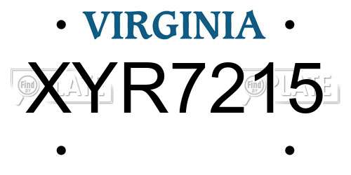 XYR7215 Virginia License Plate