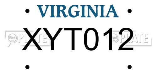 XYT012 Virginia License Plate