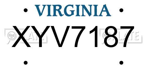 XYV7187 Virginia License Plate