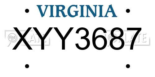 XYY3687 Virginia License Plate