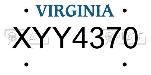 XYY4370 Virginia License Plate
