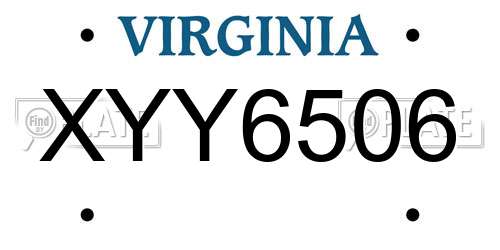 XYY6506 Virginia License Plate
