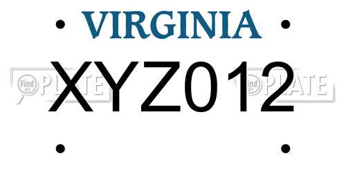 XYZ012 Virginia License Plate