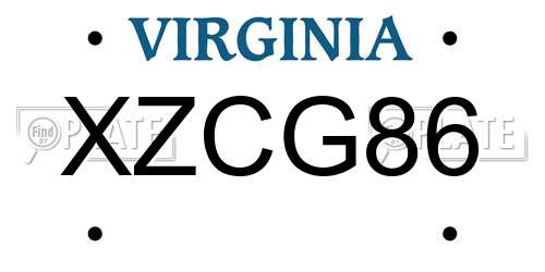 XZCG86 Virginia License Plate