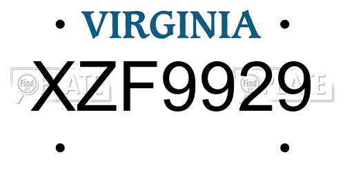 XZF9929 Virginia License Plate