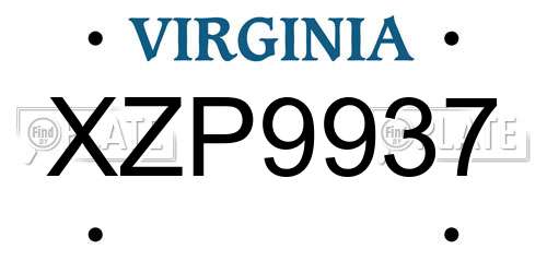 XZP9937 Virginia License Plate