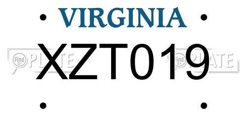 XZT019 Virginia License Plate