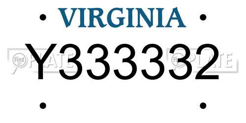 Y333332 Virginia License Plate