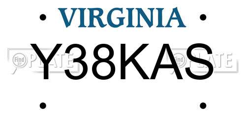 Y38KAS Virginia License Plate