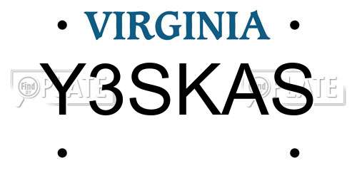 Y3SKAS Virginia License Plate