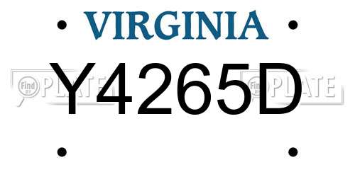 Y4265D Virginia License Plate