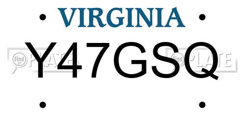 Y47GSQ Virginia License Plate