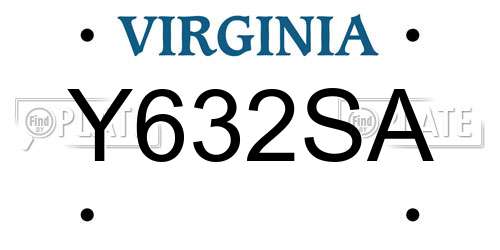 Y632SA Virginia License Plate
