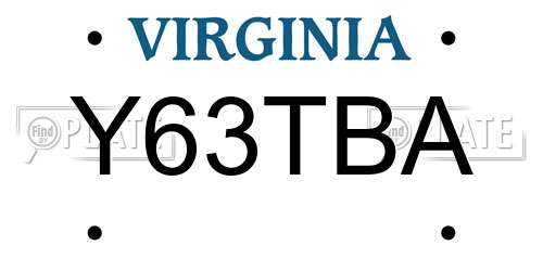Y63TBA Virginia License Plate