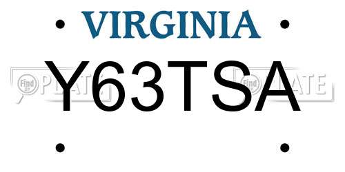 Y63TSA Virginia License Plate