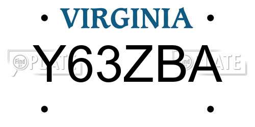 Y63ZBA Virginia License Plate