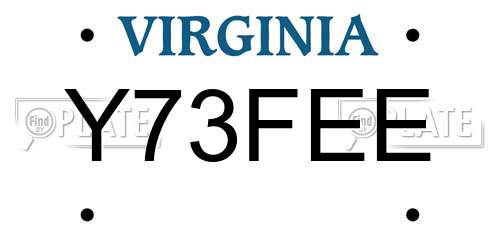 Y73FEE Virginia License Plate