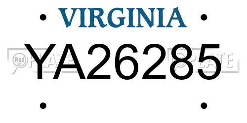 YA26285 Virginia License Plate