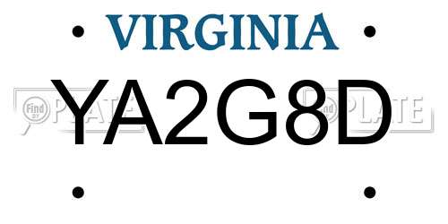 YA2G8D Virginia License Plate