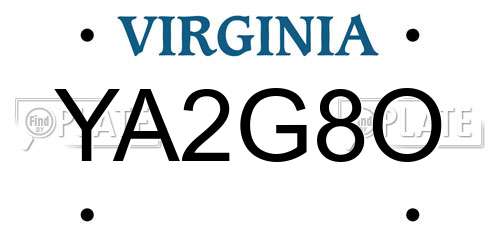 YA2G8O Virginia License Plate