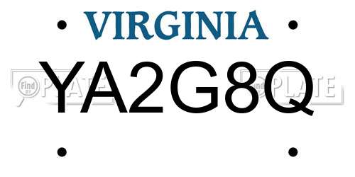 YA2G8Q Virginia License Plate