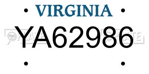 YA62986 Virginia License Plate