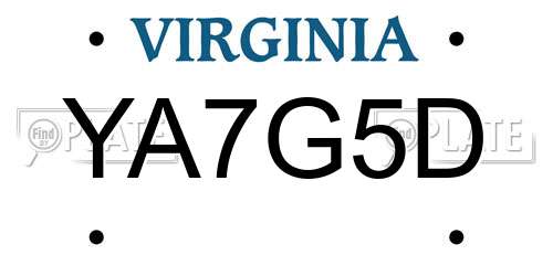 YA7G5D Virginia License Plate