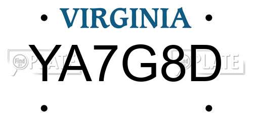 YA7G8D Virginia License Plate