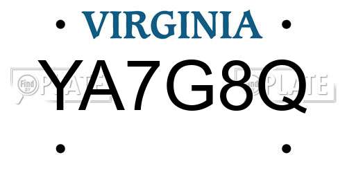 YA7G8Q Virginia License Plate
