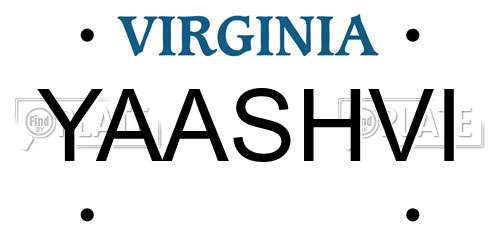 YAASHVI Virginia License Plate