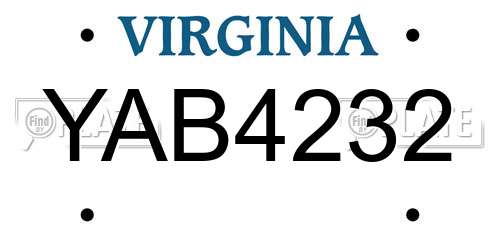 YAB4232 Virginia License Plate