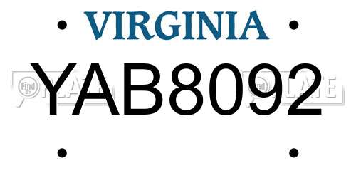 YAB8092 Virginia License Plate