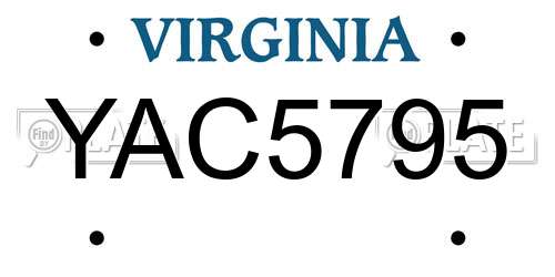 YAC5795 Virginia License Plate