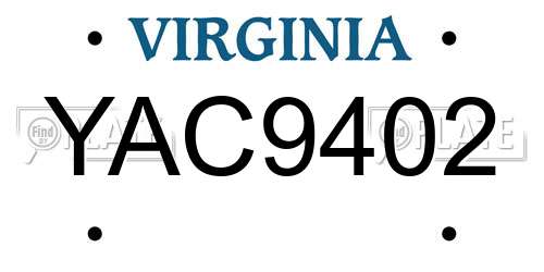 YAC9402 Virginia License Plate