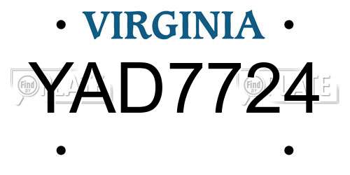 YAD7724 Virginia License Plate