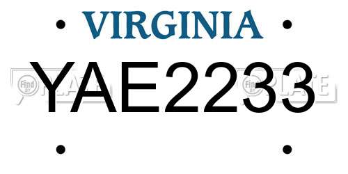 YAE2233 Virginia License Plate