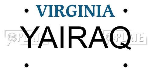 YAIRAQ Virginia License Plate